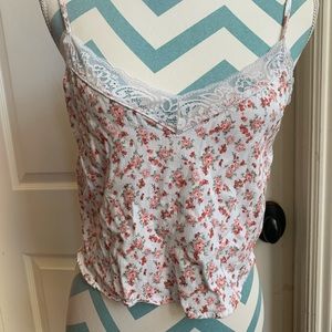**Floral V Neck Lace Tank Top**